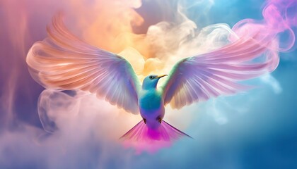 bird with wings made of smoke aerosols multicolor minimalism surrealism - obrazy, fototapety, plakaty