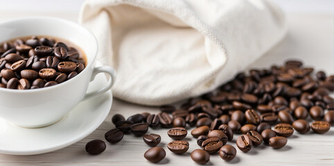 serving a cup of coffee and a bag of coffee beans on the table 6