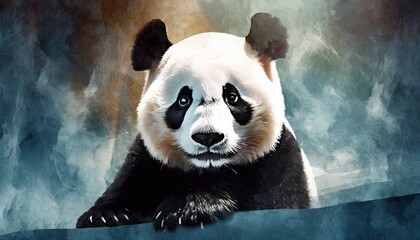 solemn panda in abstract grunge background illustration
