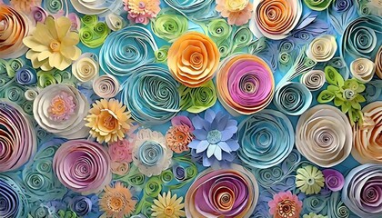 floral curls and rolls from colored strips of paper quilling paper is an art hobby abstract...