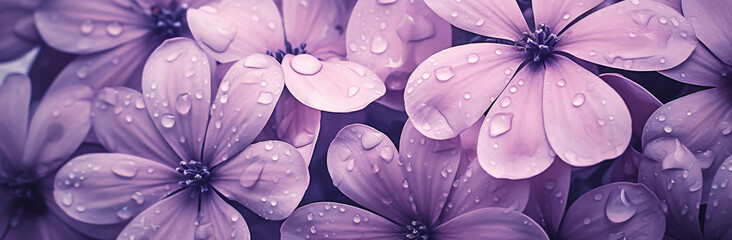I love purple flowers, they are very beautiful, in the style of nature morte, cross-processing/processed, light pink, macro zoom, storybook-like, monochromatic color scheme, water drops

 - obrazy, fototapety, plakaty