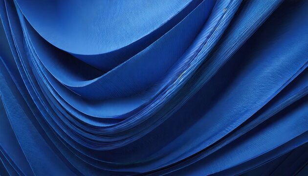 3d render abstract background with folded textile ruffle curvy waving ribbons blue cloth macro fashion wallpaper
