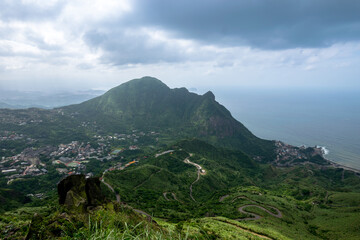 Overlook the Keelung mountain and sea from teapot mountain in new taipei city