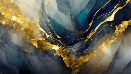 abstract background wallpaper texture spreading ink stains alcohol ink and gold illustration dark...