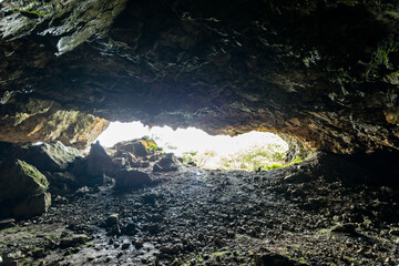 View in the golden cave with yellow rocks in new taipei city