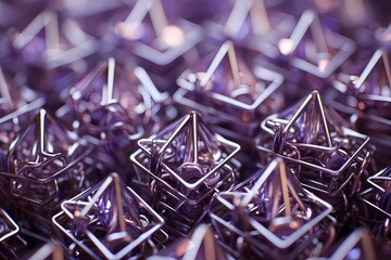 A captivating display of metallic paper clips forming an intricate design on a lavender surface