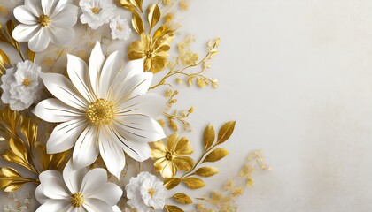 wallpaper elegant metallic floral composition in white and gold