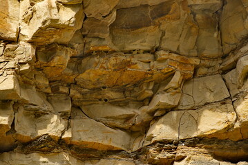 Russia, the North Caucasus. Fragments of steep cliffs with an unusual texture in the Chegem gorge.