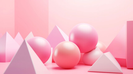 3d smooth different pink shapes. Abstract geometric background, pastel colour palette. Aesthetic concept. Generative AI