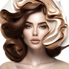 Fototapeta premium A woman with short brown hair, half - paper art
