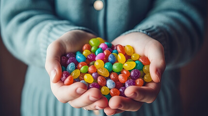 hands holding colorful candy, 
