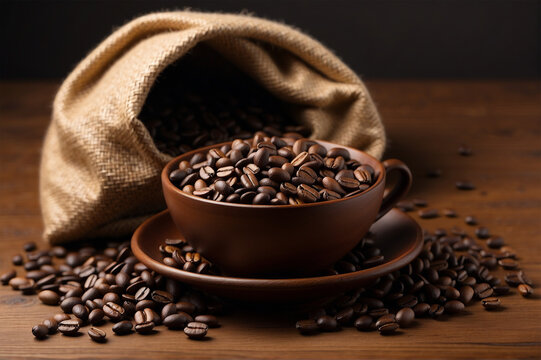 a bag of selected premium quality coffee beans on the table 15