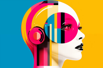 Abstract masterpiece of a woman's face emerged, brought to vivid life through the artistry of CMYK...