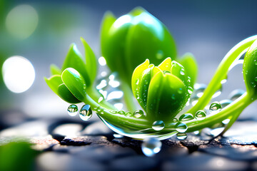 Sprouts and waterdrops Illustration Generative AI