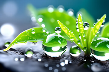 Sprouts and waterdrops Illustration Generative AI