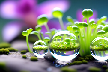 Sprouts and waterdrops Illustration Generative AI