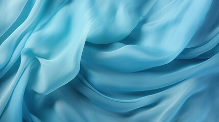 Close-up view of a luxurious blue satin fabric with soft folds, showcasing a rich texture and a serene color palette.