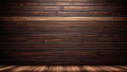 Dark wooden background with floor, single light wood panel, single central light - obrazy, fototapety, plakaty