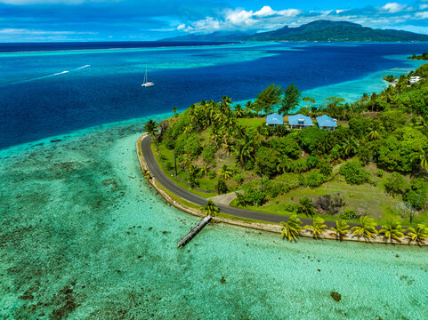 Taha'a paradise by drone, French Polynesia