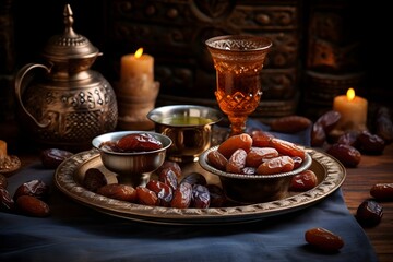 Arabic coffee and dates, a cultural staple representing Arabian hospitality