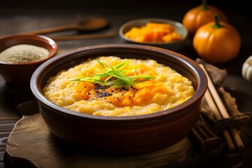 Hobakjuk, a Korean porridge made with sweet pumpkin,