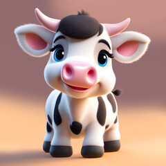 Happy cute cow, Cartoon cow. Cheerful happy cow on a neutral background. Cute calf.