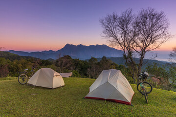 Tourist tent on hight moutain at Doi Mae-ta-man, Chiang Mai Province, Thailand.