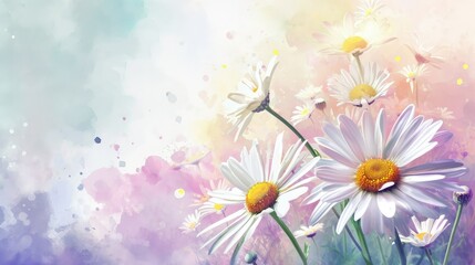 Daisies: Associated with innocence and true love, valentine theme, watercolor, big copy space.