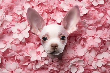 Charming dog Enjoying Spring Blossoms on a colour Backdrop - Generative AI