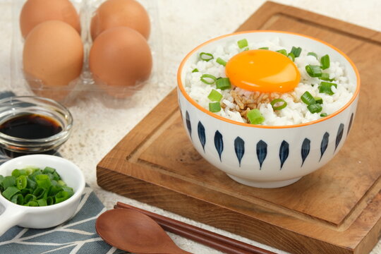tamago kake gohan or Japanese warm rice with a raw egg	