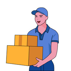  A delivery man, carrying two boxes. A courier handling and delivering parcels.