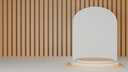 3D Rendering wood line minimal background with podium for product advertising