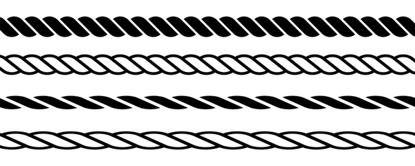 Set of rope vector icons. Marine rope. Black cord. Vector 10 EPS.