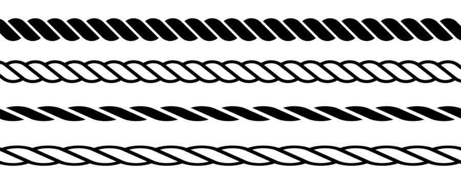 Set of rope vector icons. Marine rope. Black cord. Vector 10 EPS.