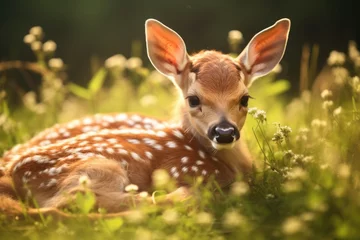 Fototapeten Baby roe deer in the forest © Ari