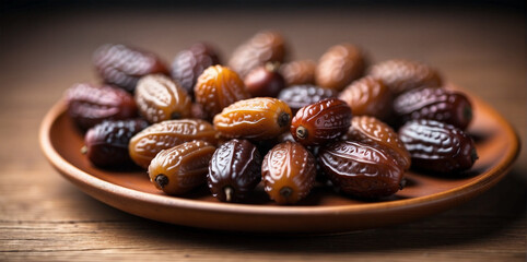 Obraz premium Premium photo of a plate of delicious dates with a cup of milk 3