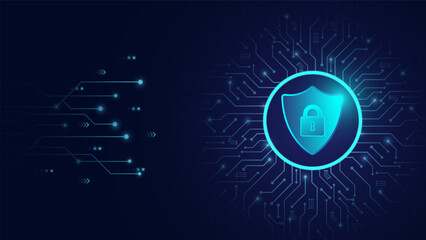 Cybersecurity and information protection. Data protection concept design for personal privacy, and cyber security. Blue color abstract technology. Shield With Keyhole icon, Vector and Illustration.