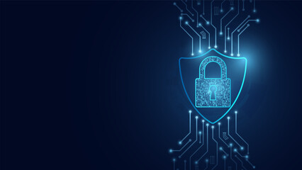 Cybersecurity and information protection. Data protection concept design for personal privacy, and cyber security. Blue color abstract technology. Shield With Keyhole icon, Vector and Illustration.