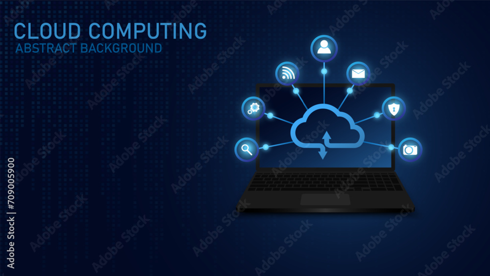 Leinwandbilder Cloud Computing technology Internet and cyber technology concept. Abstract cloud connection technology on a blue color background. Cloud Computing network with internet icons. Vector and Illustration.