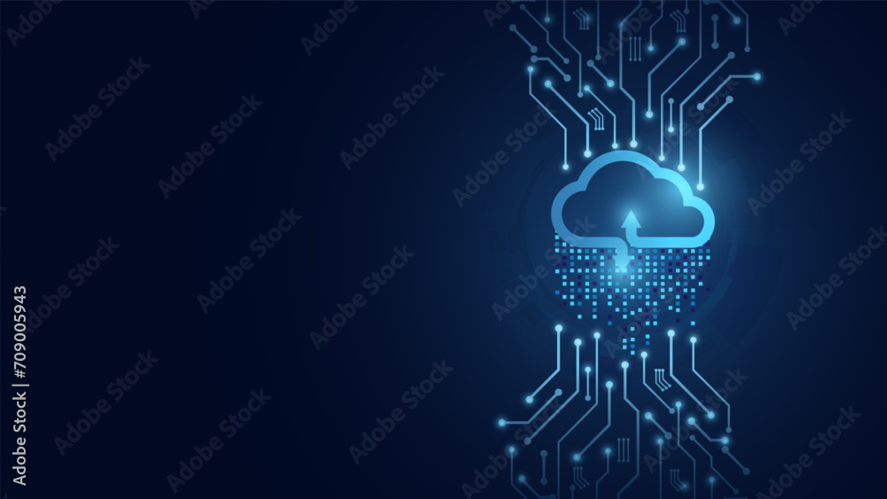Leinwandbilder Cloud Computing technology Internet and cyber technology concept. Abstract cloud connection technology on a blue color background. Cloud Computing network with internet icons. Vector and Illustration.
