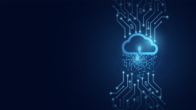 Cloud Computing technology Internet and cyber technology concept. Abstract cloud connection technology on a blue color background. Cloud Computing network with internet icons. Vector and Illustration.