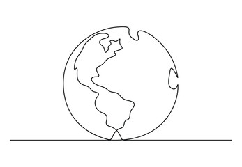 Earth globe world map continuous one line drawing vector illustration. Pro vector.