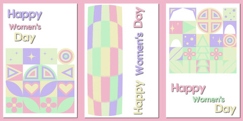 Mother's Day. Set of vector illustrations. Abstract backgrounds, patterns, mother's day cards. Cover, poster, wallpaper. Minimalist retro postcards with geometric pattern