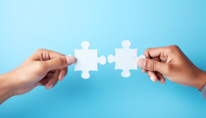 Concept of business hands holding a jigsaw puzzle 