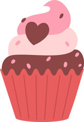 Cute cupcake with heart vector Illustration. Sweet muffin on a white background. Valentine's day. Perfect for greeting cards, postcard, invitation.