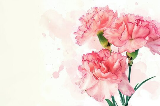 Carnation flower on soft pink background, copy space.