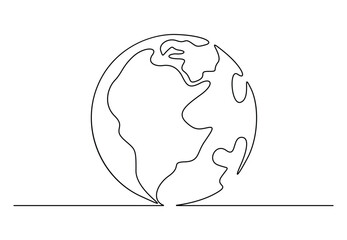 One continuous line drawing of Earth globe world map. Isolated on white background vector illustration. Pro vector.