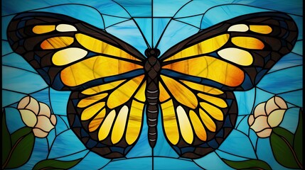 Stained glass artwork in the form of a butterfly.