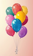 Vibrant helium balloons floating with a smooth gradient background, full of celebration.