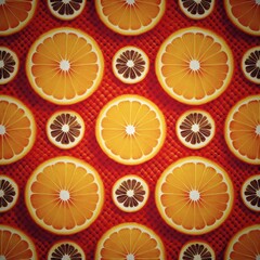 Orange Fruit Food Fresh Citrus Pattern refreshment. A vibrant display of oranges and leaves, arranged for visual appeal. Various sizes of oranges, some closer and others in the background, intermingle